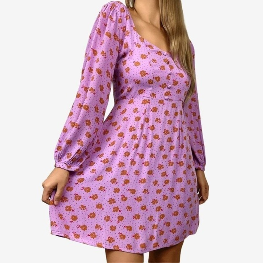 Billabong Heartland Mini‎ Dress Size S Purple Floral Soft Girl Princess Romantic